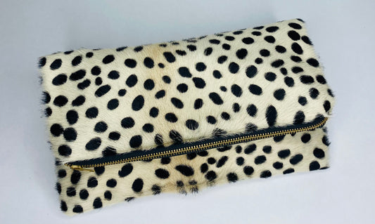 Cheetah Leather Foldover Clutch