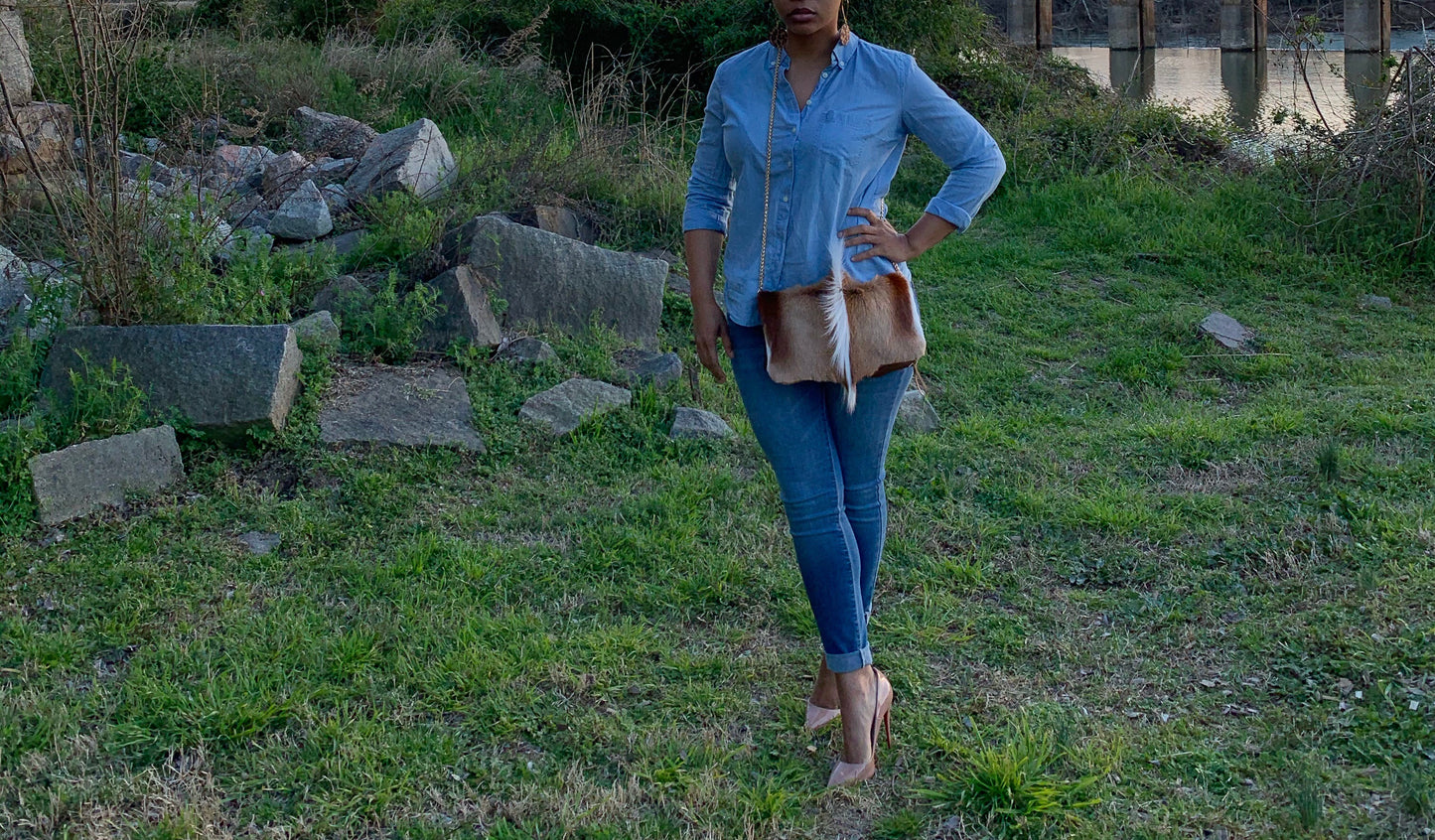 Springbok and Leather Convertible Crossbody (high white mohawk)