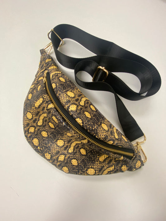 Yellow and Black Snakeskin Print Leather Convertible Bumbag