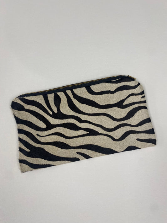 Hair-on Black and White Print Leather Clutch