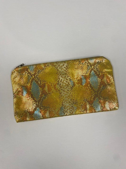 Yellow Metallic Snakeskin Print Leather Clutch