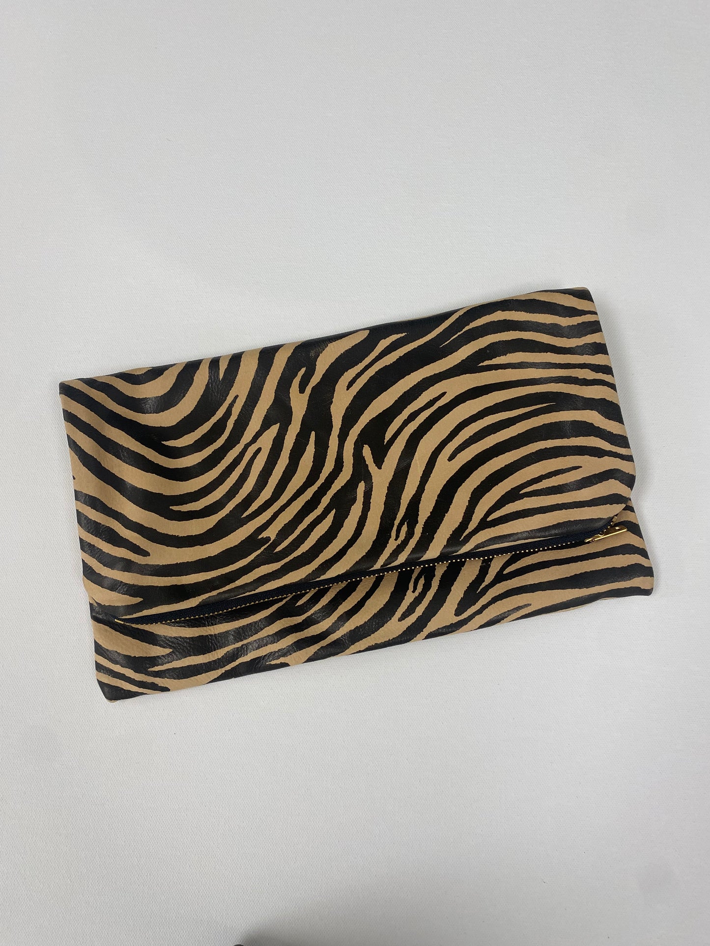 Tiger Print Leather Foldover Clutch